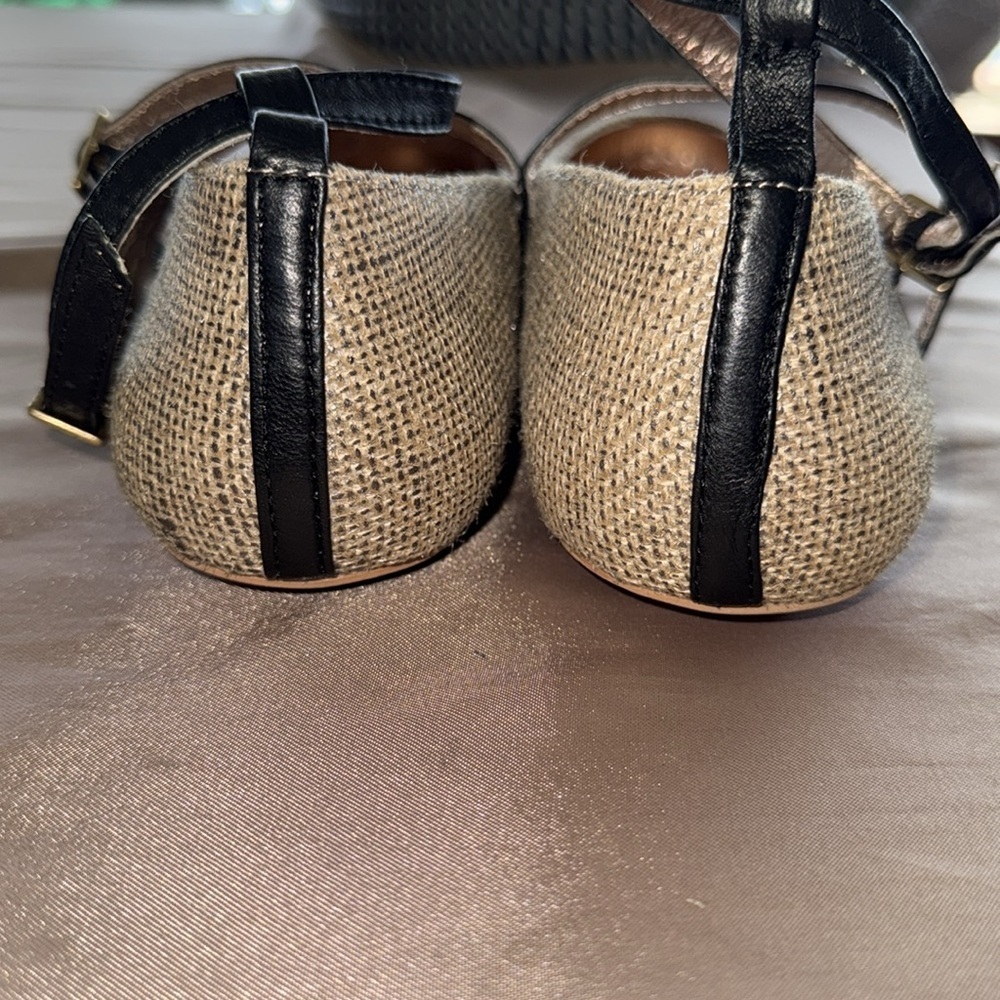 Anthropologie Miss Albright Dacey Shimmer Linen Mary Jane Ballet Flats Straps - Picture 9 of 11